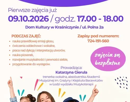 Kraśniczyn: ruszają bezpłatne zajęcia wokalne dla dzieci i młodzieży