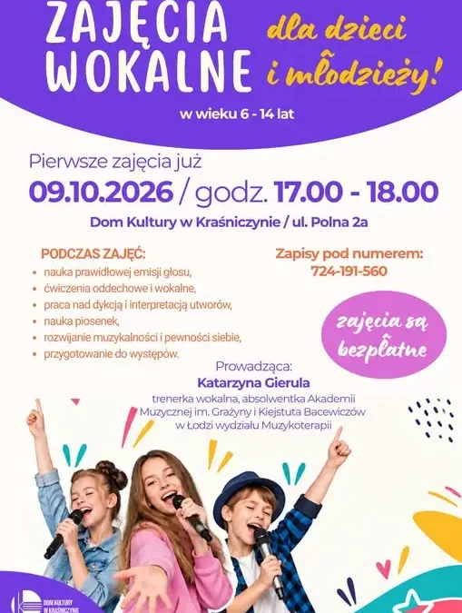 Kraśniczyn: ruszają bezpłatne zajęcia wokalne dla dzieci i młodzieży