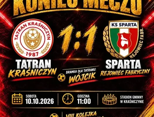 Tatran Kraśniczyn remisuje ze Spartą Rejowiec Fabryczny 1:1 w meczu na szczycie