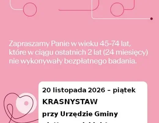 Bezpłatna mammografia w Krasnymstawie – zaproszenie dla kobiet 45-74 lat