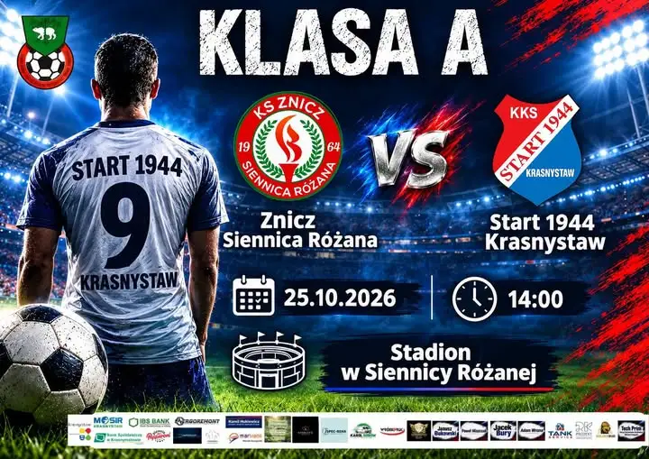Derby powiatu krasnostawskiego: Znicz Siennica Różana zmierzy się ze Startem 1944 Krasnystaw